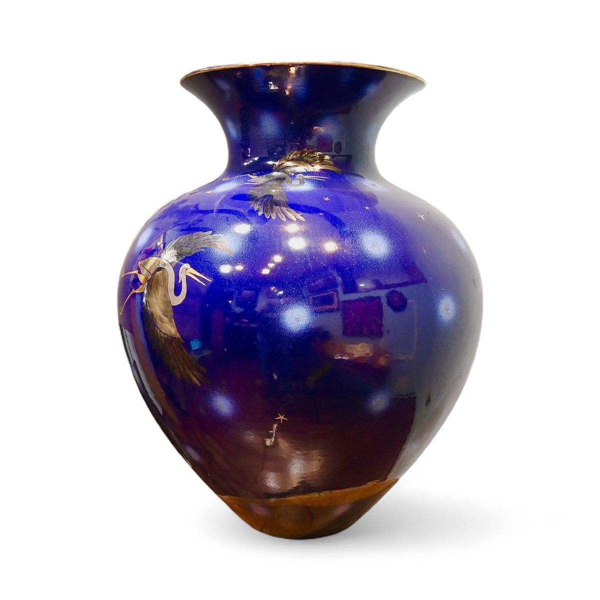 R. Scuola D’arte Grottaglie  - Large Blue Ceramic Vase With Gold Details - Italy, 1930s-photo-1